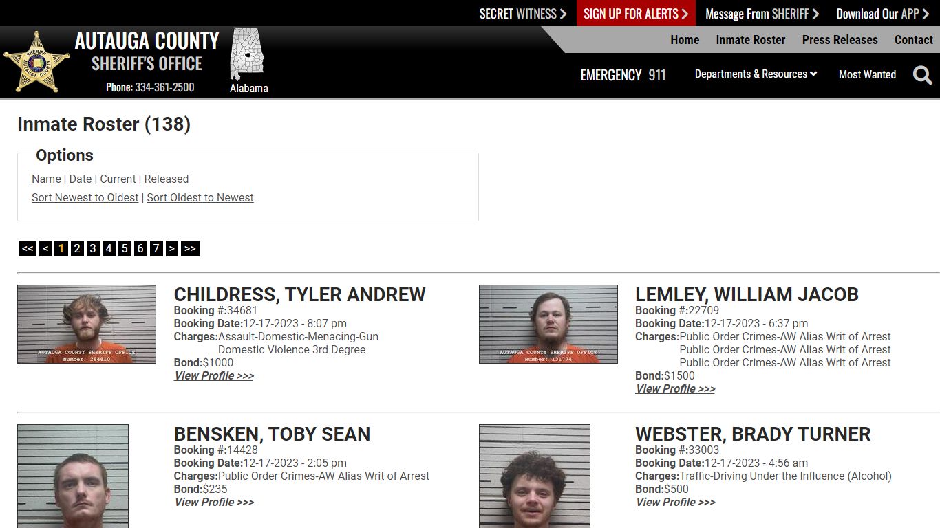 Inmate Roster (137) - Autauga County, AL Sheriff's Office